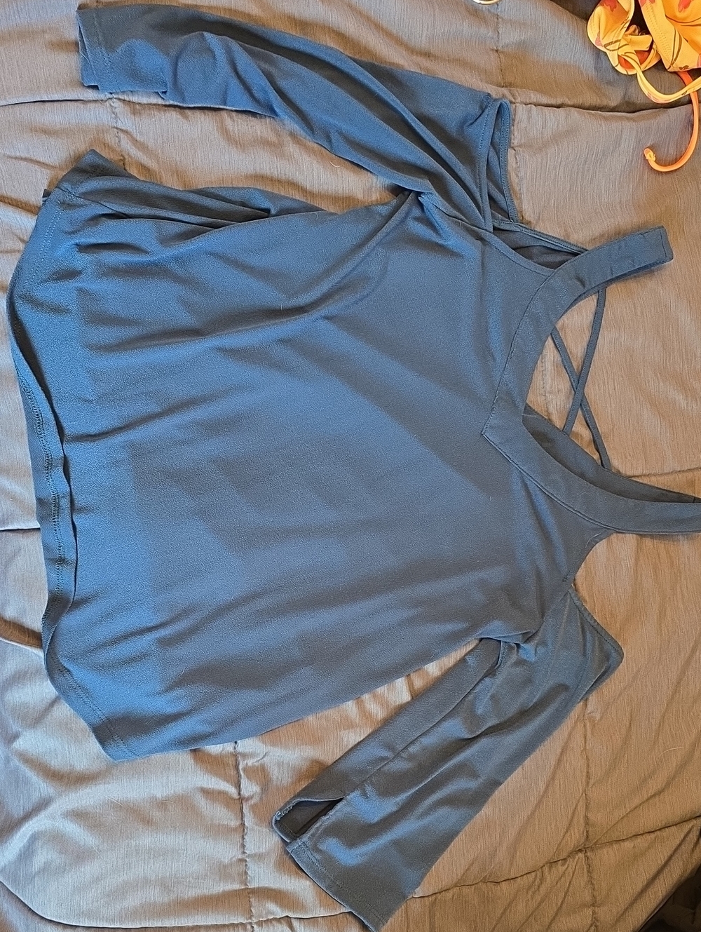 Sweet Wanderer Blue Cold-Shoulder Tunic with Strappy Back